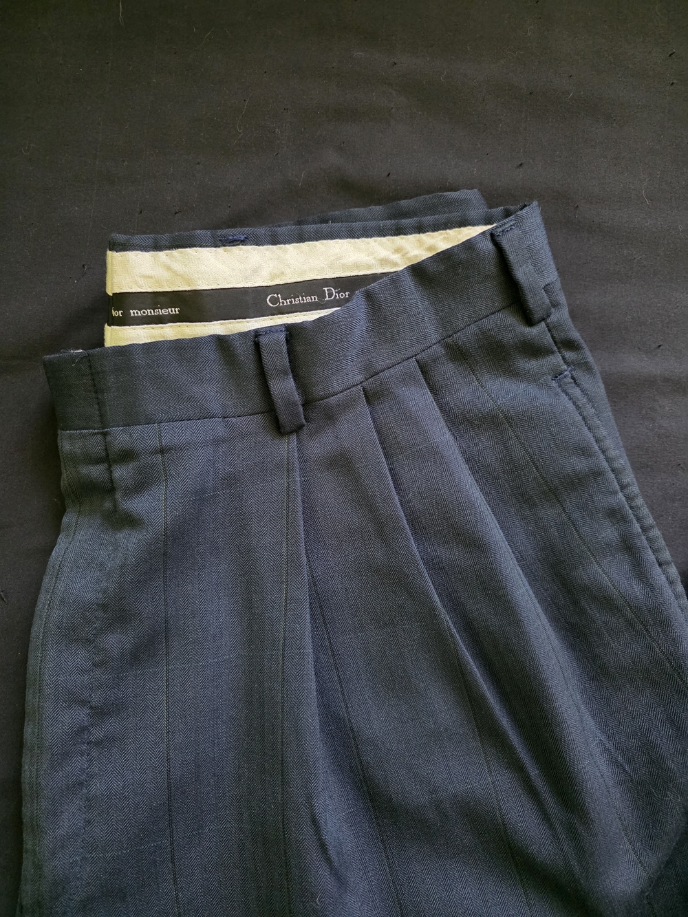 Christian Dior Monsieur Pleated Dress Pants Slacks in Dark Navy Blue Black 34x32